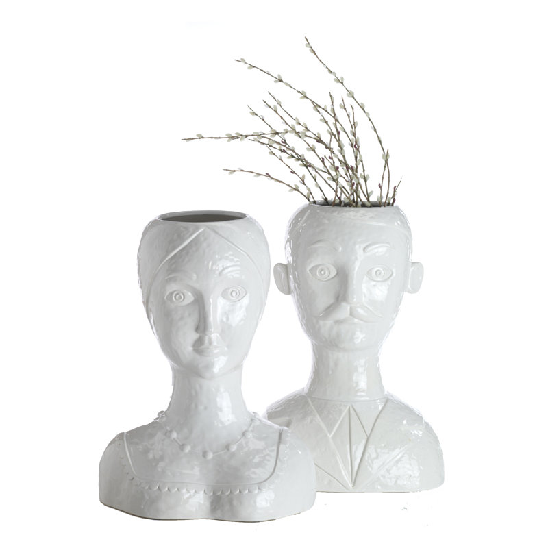 Black Ceramic Decorative Table Vase with Male Head Design