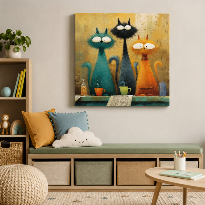 «Coffeehouse Cats», art mural sur toile tendue, H 40 po x l 40 po