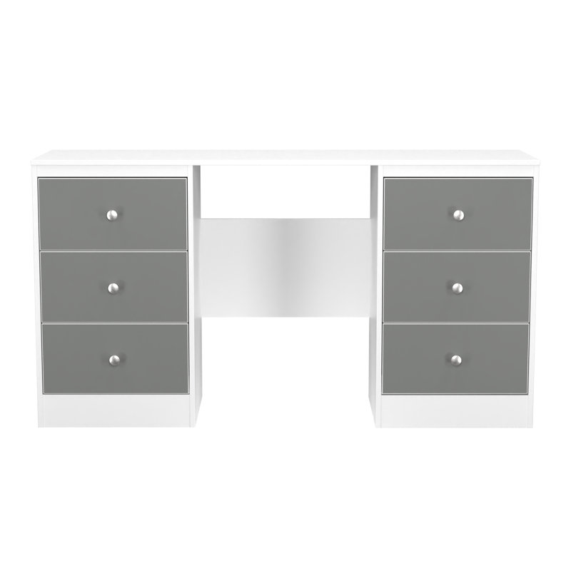 Bhargavi 6 Drawer Kneehole Desk  (Ready Assembled), Uniform Grey/White