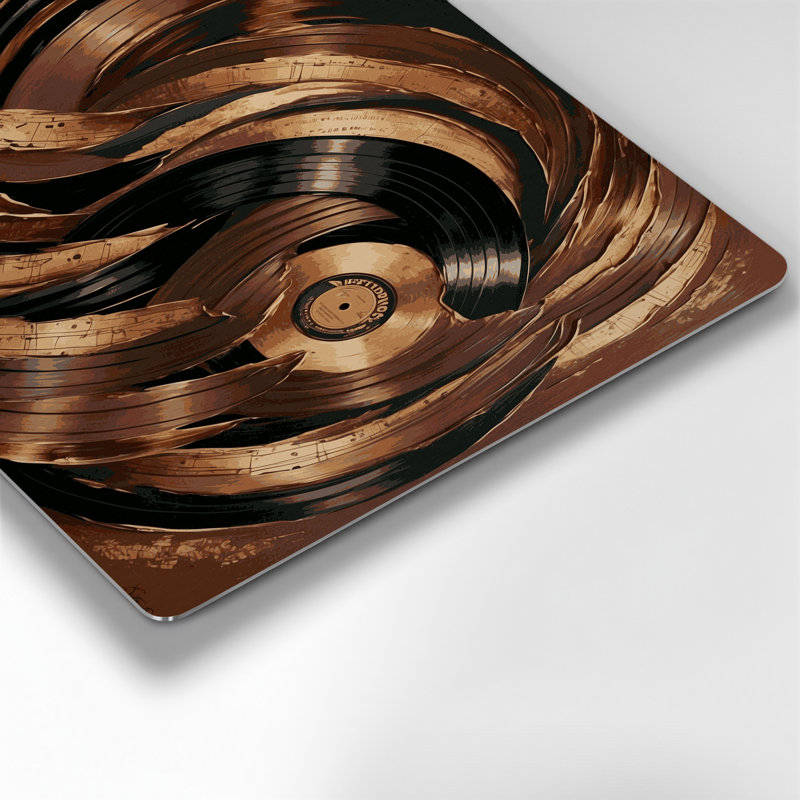Musique, disques vinyles rétro, art mural en métal brun