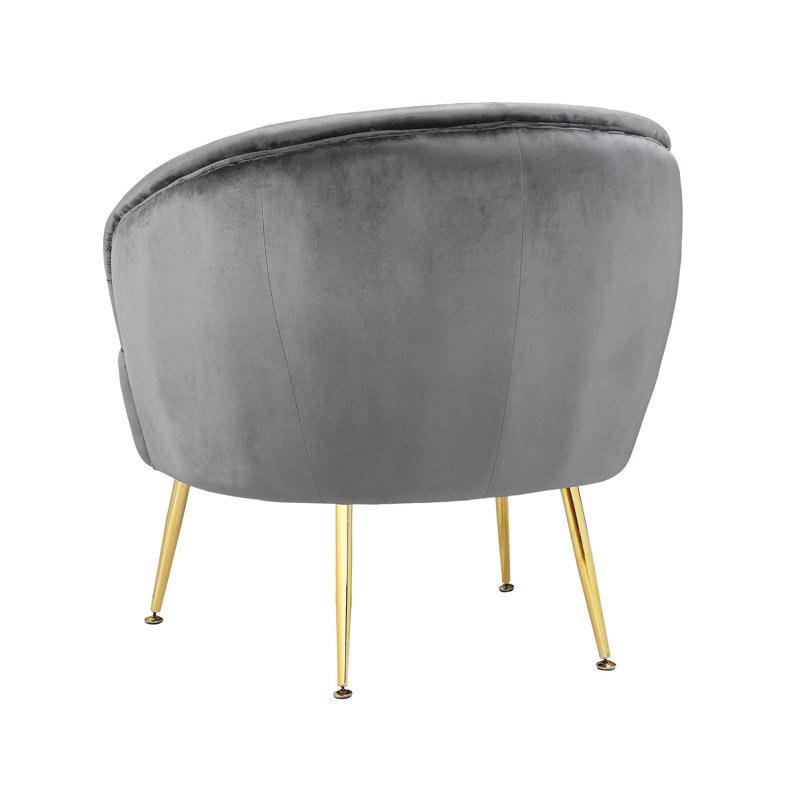 Gray Velvet Barrel Accent Chair with Gold Legs