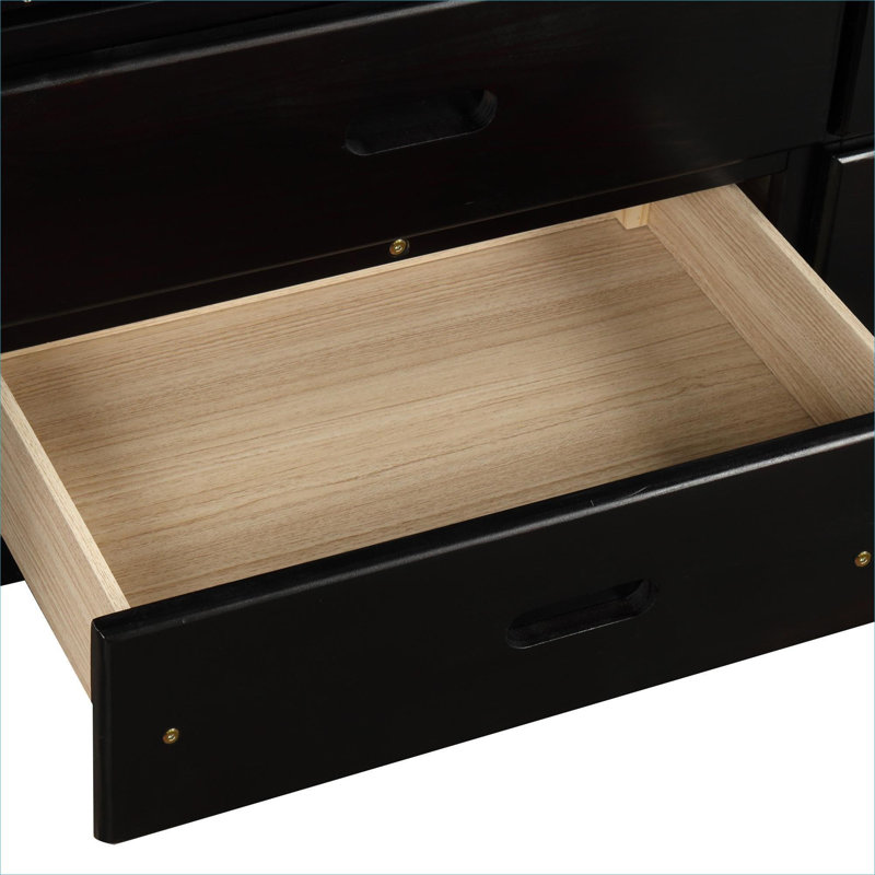 Lit plateforme simple pour lit d'enfant en bois massif brun avec six tiroirs de rangement intégrés