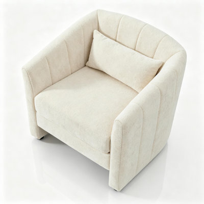 Beige 31.3" Wide Teddy Fleece Upholstered Accent Armchair with Throw Pillow