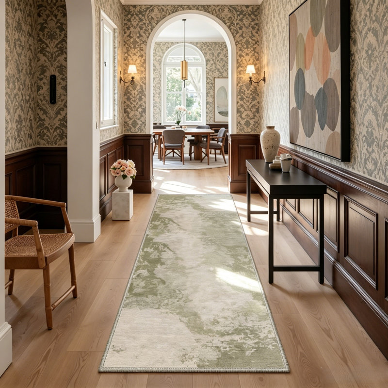 Couloir de cuisine 2 x 5 antidérapant lavable à poils courts et abstrait, Beige