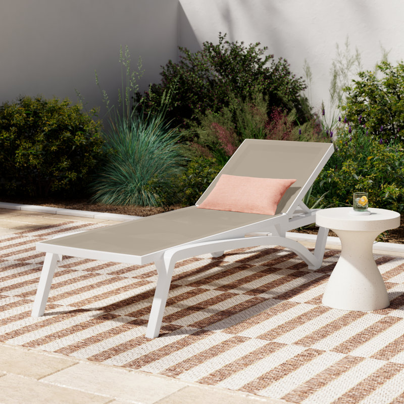 Estes 76" Long Reclining Chaise, White/Taupe