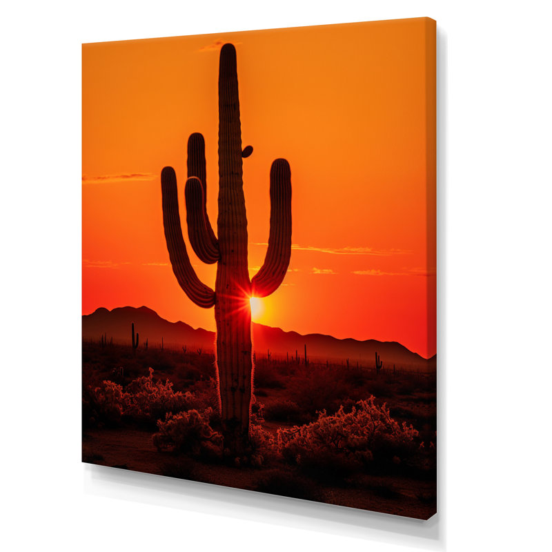 Lochview, orange, noir, cactus, désert, coucher de soleil, Saguaro - Cactus, art mural, H 40 po x l 30 po x P 1,5 po