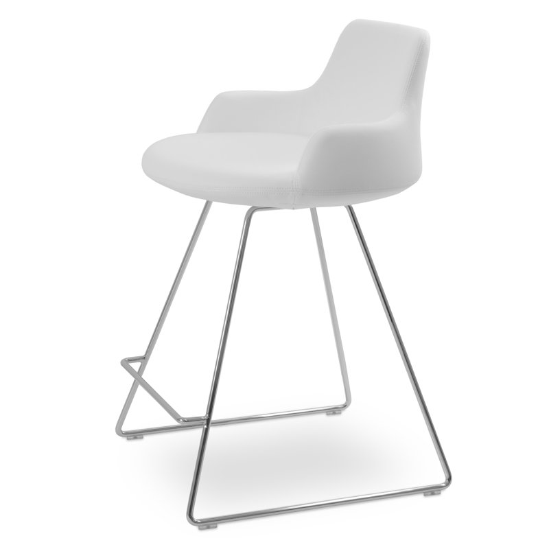 Tabouret de bar et de bar Dervish, blanc, Chrome, Tabouret de comptoir (siège d'une hauteur de 24,5