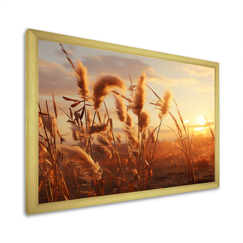 Coucher de soleil, Meadows d'été I, H 12 po x l 20 po x P 1 po, Cadre doré simple