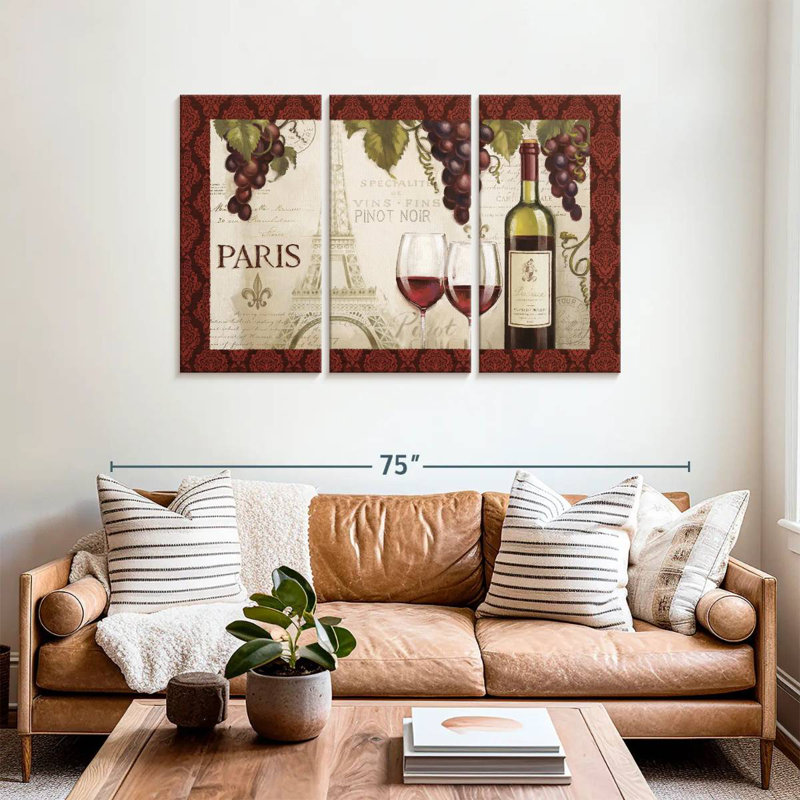 Yarlin Wine In Paris Damask Border, 36" H x 57" W
