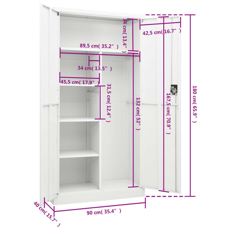 Locker Cabinet 90x40x180 cm Steel, White