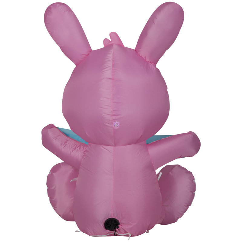 Pink Inflatable Easter Bunny with Clear LED Lights, 3.5 ft Tall