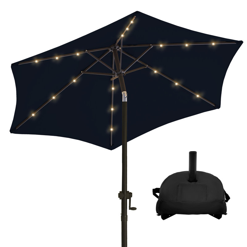 Parasol solaire à DEL avec base et bouton-poussoir, Marine, H 100 po x l 108 po x P 108 po