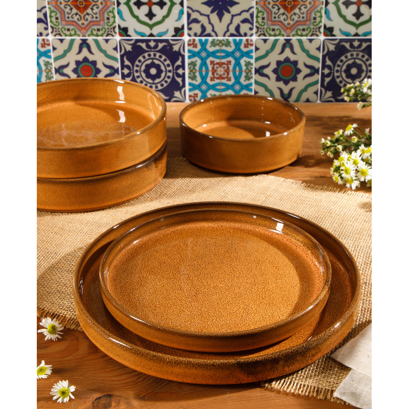 Amber Ceramic Terracotta Dinnerware Set - Service for 4