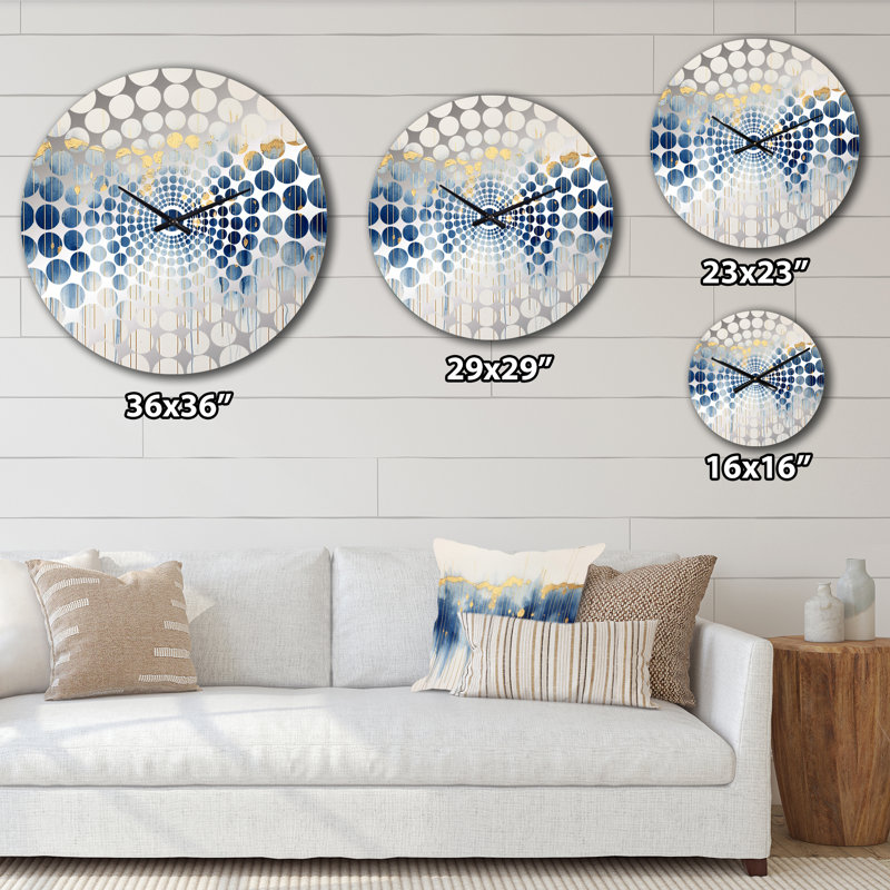Tapisserie azur abstraite or et bleu V - peinture abstraite horloge murale, Médium
