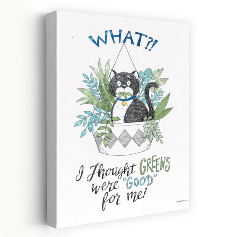 «I Thought Greens Were Good For Me», art fantaisiste pour chat contemporain, H 48 po x l 32 po