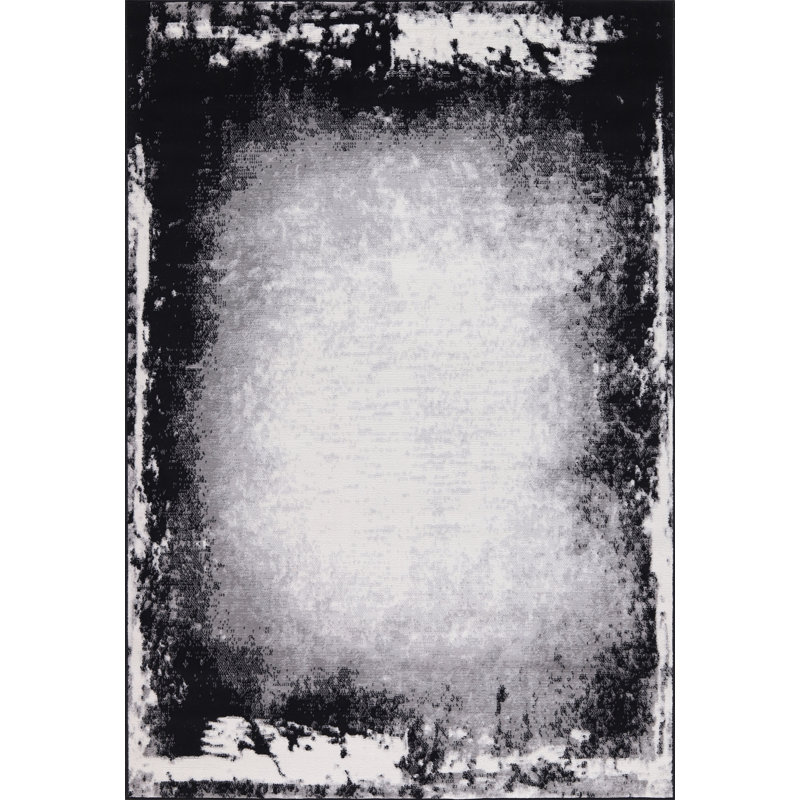 Tapis noir et gris à motif abstrait Amberella Collection, Rectangle 5 pi 3 po x 7 pi 3 po