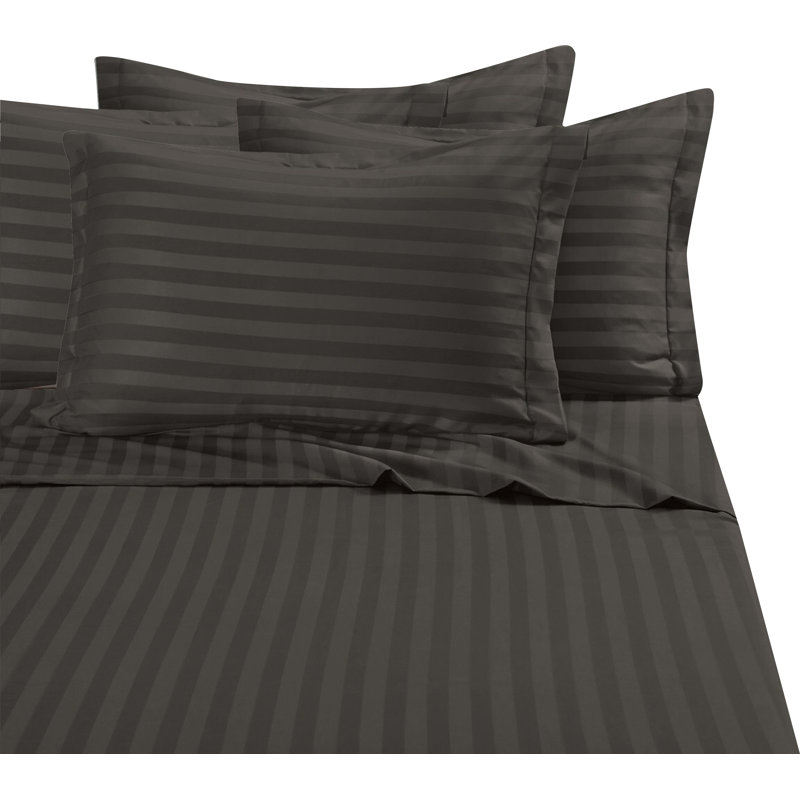 Ensemble de literie à rayures damassées 6 pièces Elegant Comfort, microfibre 1500 fils, infroissable, Gris, Queen