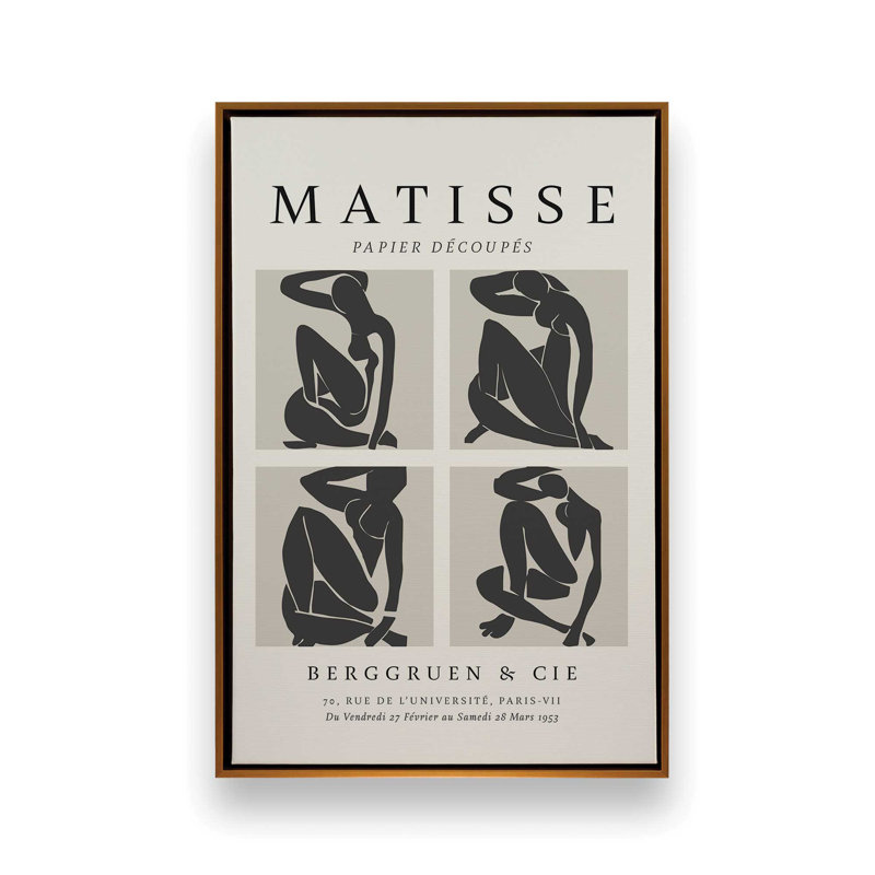 Nus Noir Matisse, affiche d'art, H 30,75 po x l 20,75 po x P 1,75 po, Cadre flottant or poli