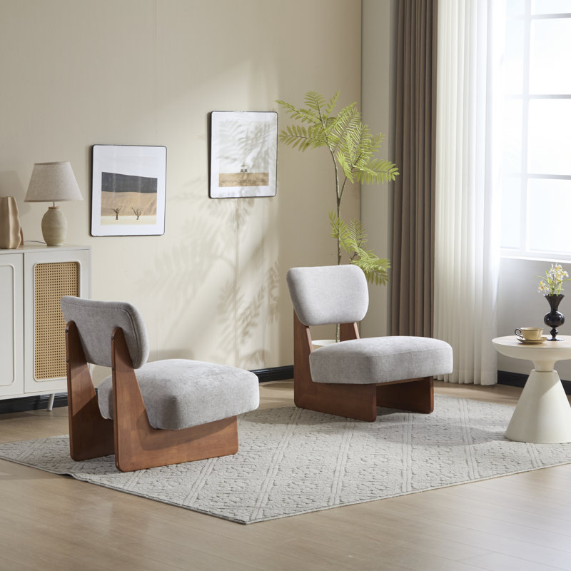 Chaises d'appoint rembourrées en tissu Vierra, Noyer, Gris clair