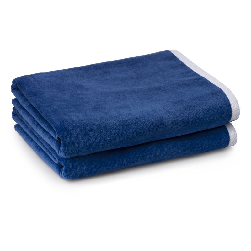 Ensemble de serviettes de plage en coton turc 2 pièces Aburio, Bleu marine