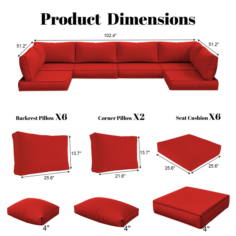 14-piece Outdoor Sectional Cushions Replacement Set, Deep Seat Patio Furniture Cushions, Waterproof & Fade Resistant Couch Cushions For 6-seat Wicker Conversation Sets