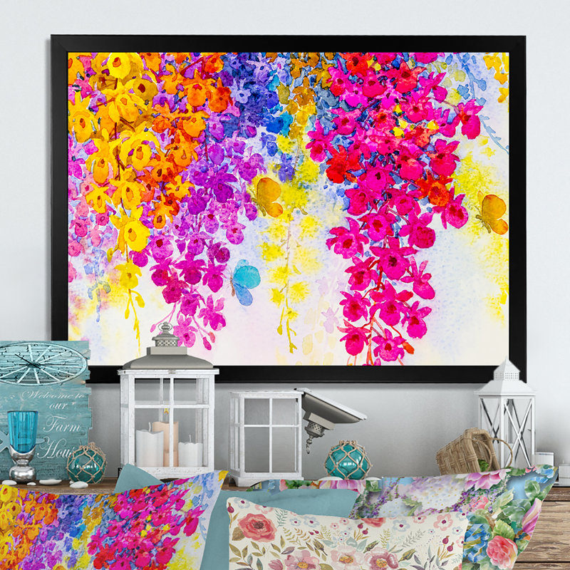 «Colorfull Blooming Flowers Composition III», reproduction sur toile flottante, Cadre noir, H 24 po x l 36 po x P 1 po