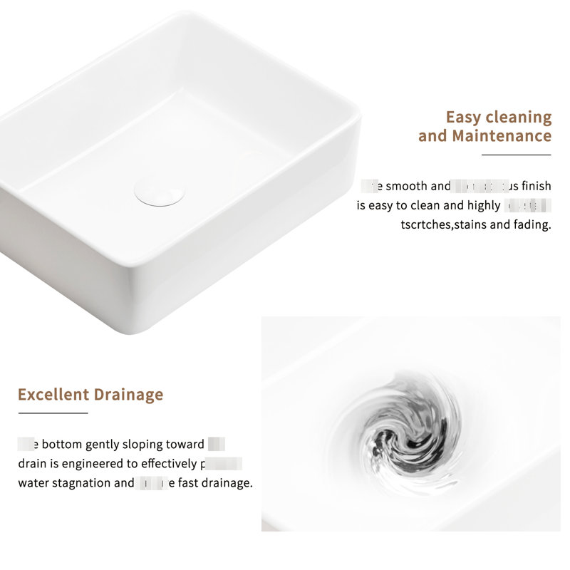 Lavabo vasque rectangulaire moderne en céramique blanche pour la salle de bain