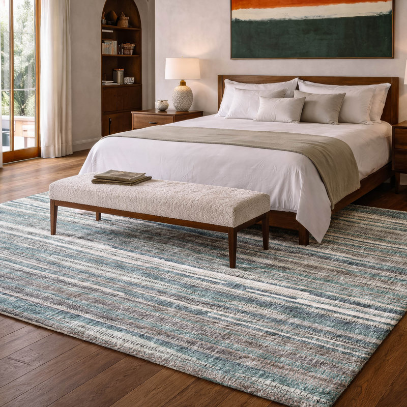 Tapis à rayures texturé de qualité supérieure lavable à la machine ADS31, 3 pi x 5 pi, Paon