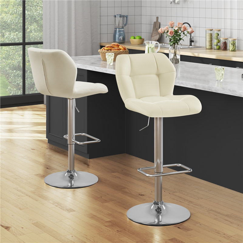 color Height Adjustable Swivel Bar Stools, Beige