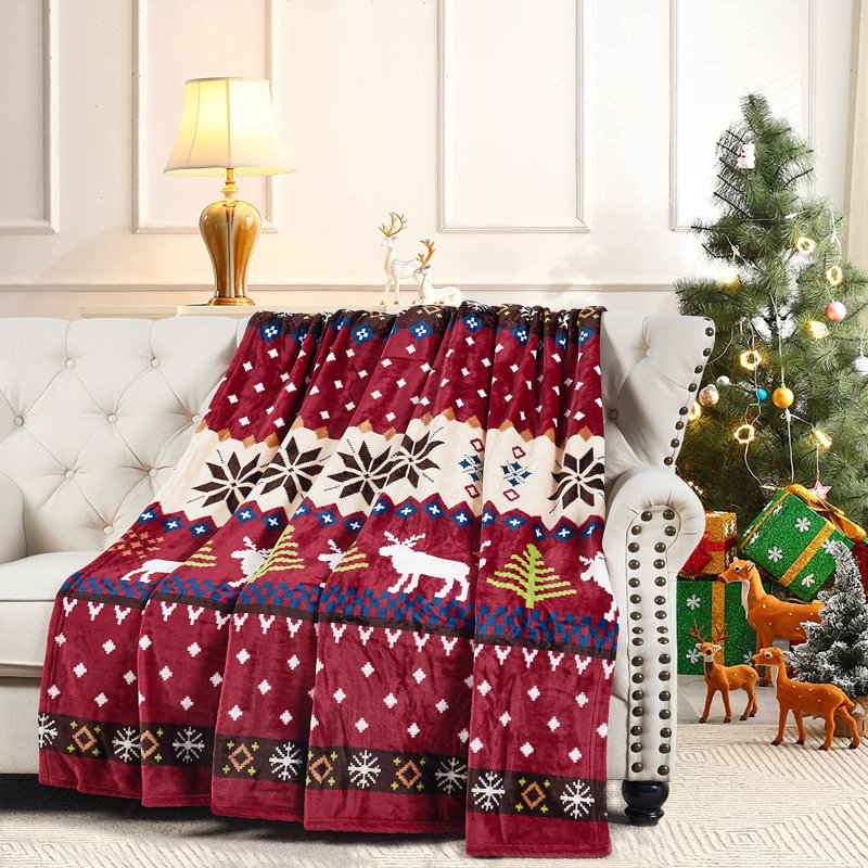 Throw Blanket, Burgundy Christmas Deer, Twin