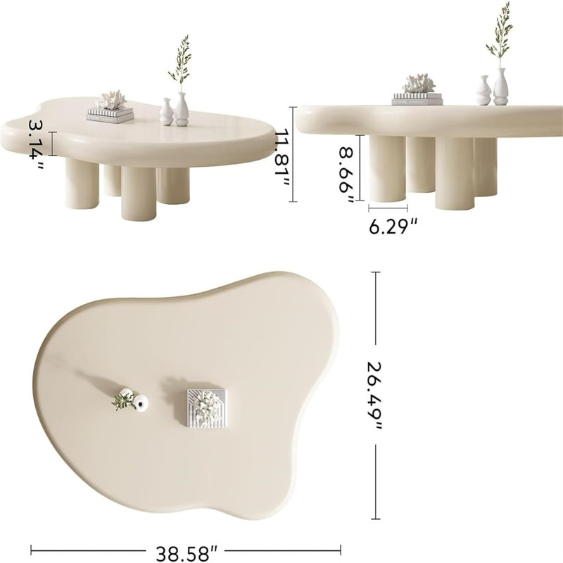 Modern White Cloud Shape Coffee Table - Unique Organic Design Round Center Table for Living Room, Farmhouse or Boho Décor