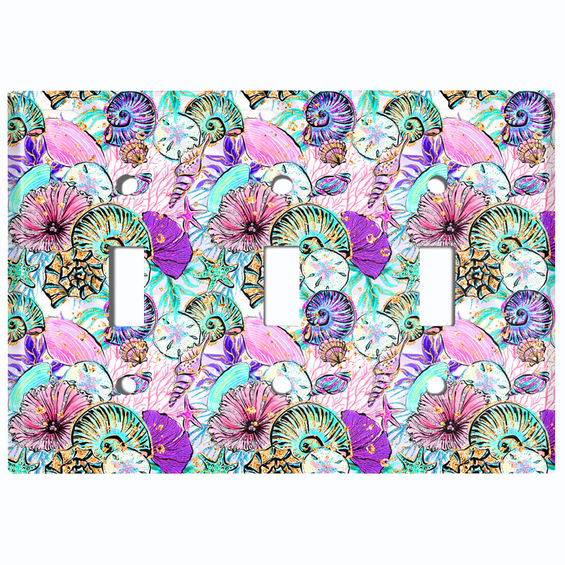 Metal Light Switch Plate Outlet Cover (Sea Shells Colourful 2 - Triple Toggle)