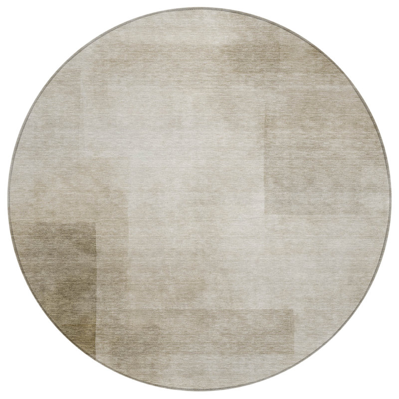 Tapis d'intérieur rond 8 po à motif géométrique lavable kaki