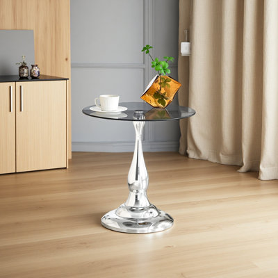 Small metal side table, vintage matte round side table with a glass top measuring approximately 19.6 inches in diameter.Ideal for use next to a bed or sofa