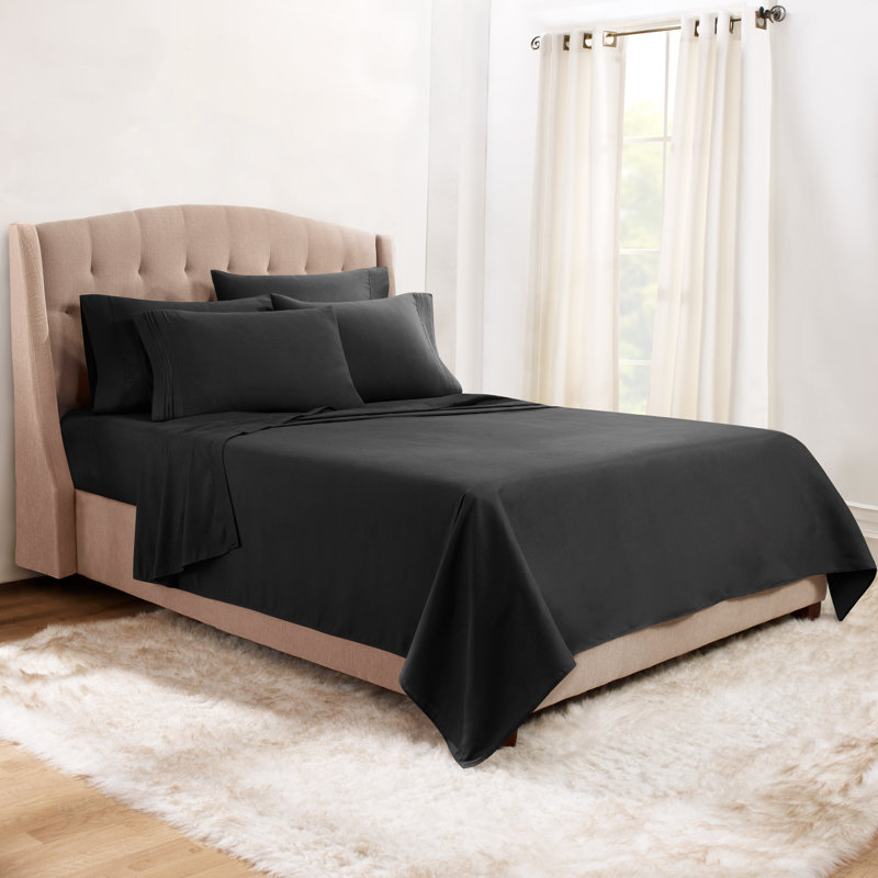 Microfiber Sheet Set, Full Sheet Set + 1 Fitted Sheet + 4 Pillowcases, Black