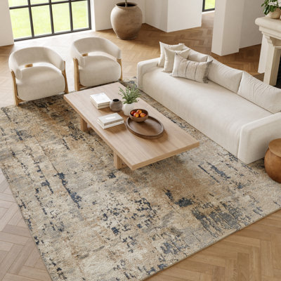 Durand Abstract Modern Machine Woven Area Rug in Beige/Gray