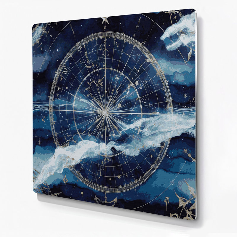 Nautical Star navigation patterns Gray Metal Wall Art