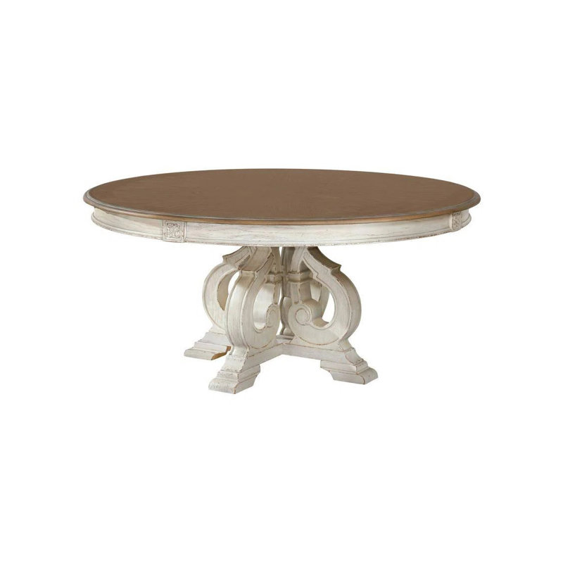 Regiene Round Solid Wood Dining Table, Brown/Antique White
