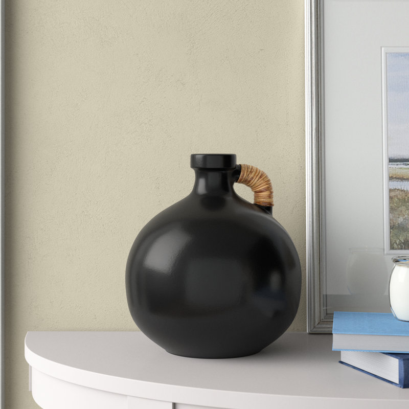 Winslet Terracotta Table Vase, Black, 10.85" H x 9.4" W x 9.4" D
