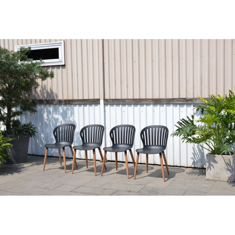 Chaises de salle à manger d'extérieur 100% bois Amazonia, Bois clair, Chaise noire