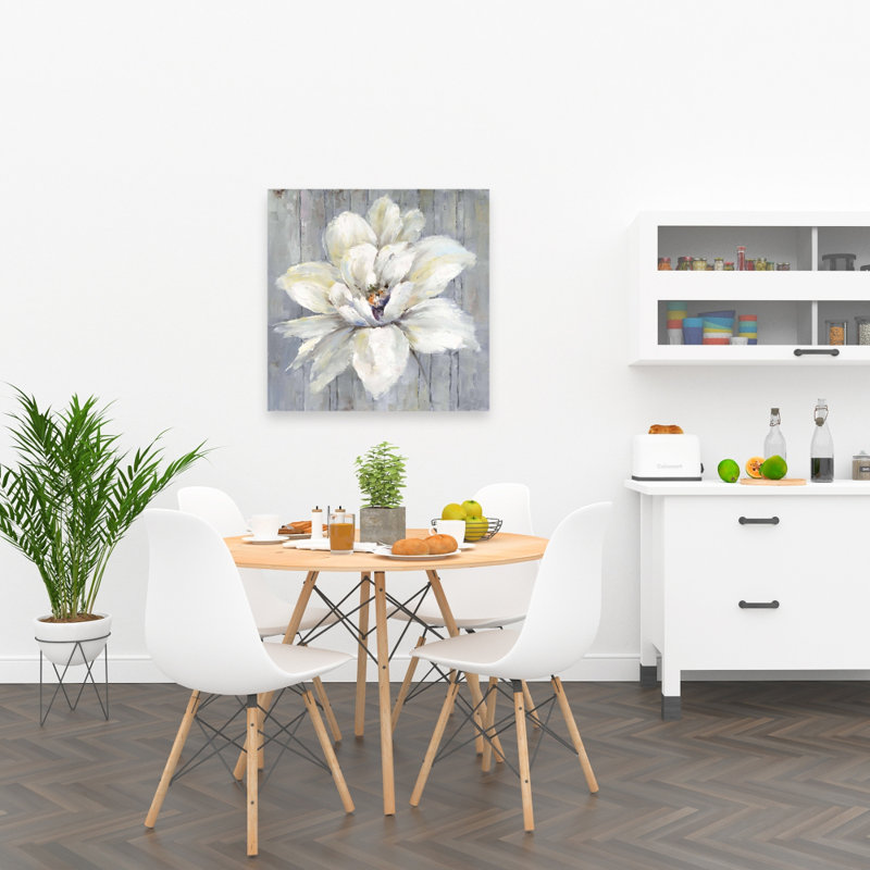 Fleur blanche sur toile de bois | Décoration florale moderne