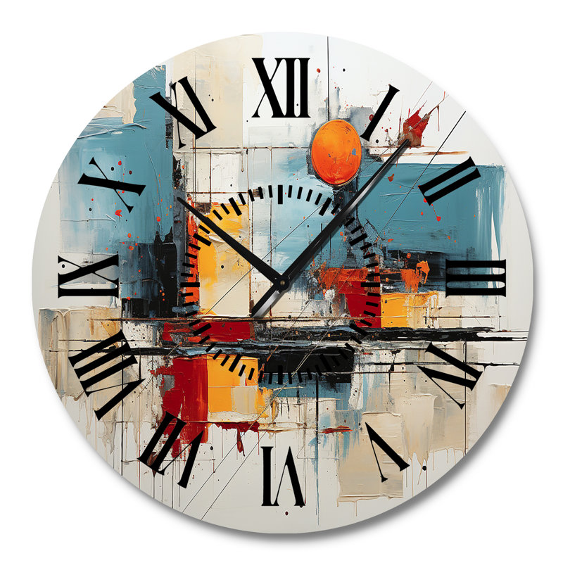 Horloge murale Teal Orange Bold Flow - Collages abstraits, Grand
