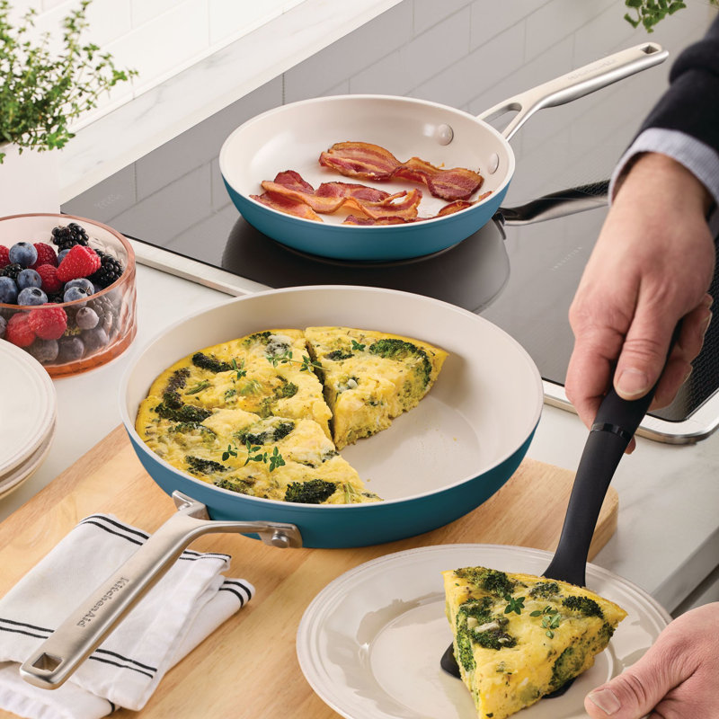 Kitchenaid Hard-Anodized Ceramic Induction Skillet Set, 2-Piece, Porcelain White, Blue