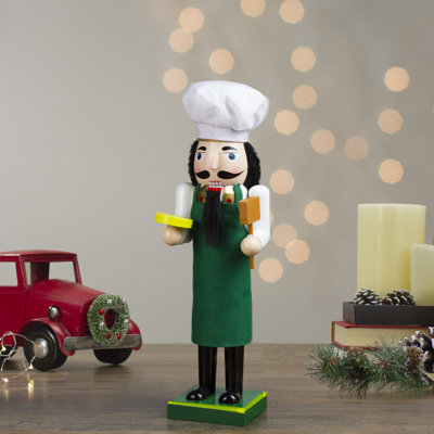 14" Green and White Wooden Christmas Nutcracker Pizza Maker