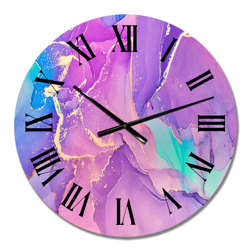 Pink and Purple Abstract Liquid Art I - Modern Wall Clock, Medium