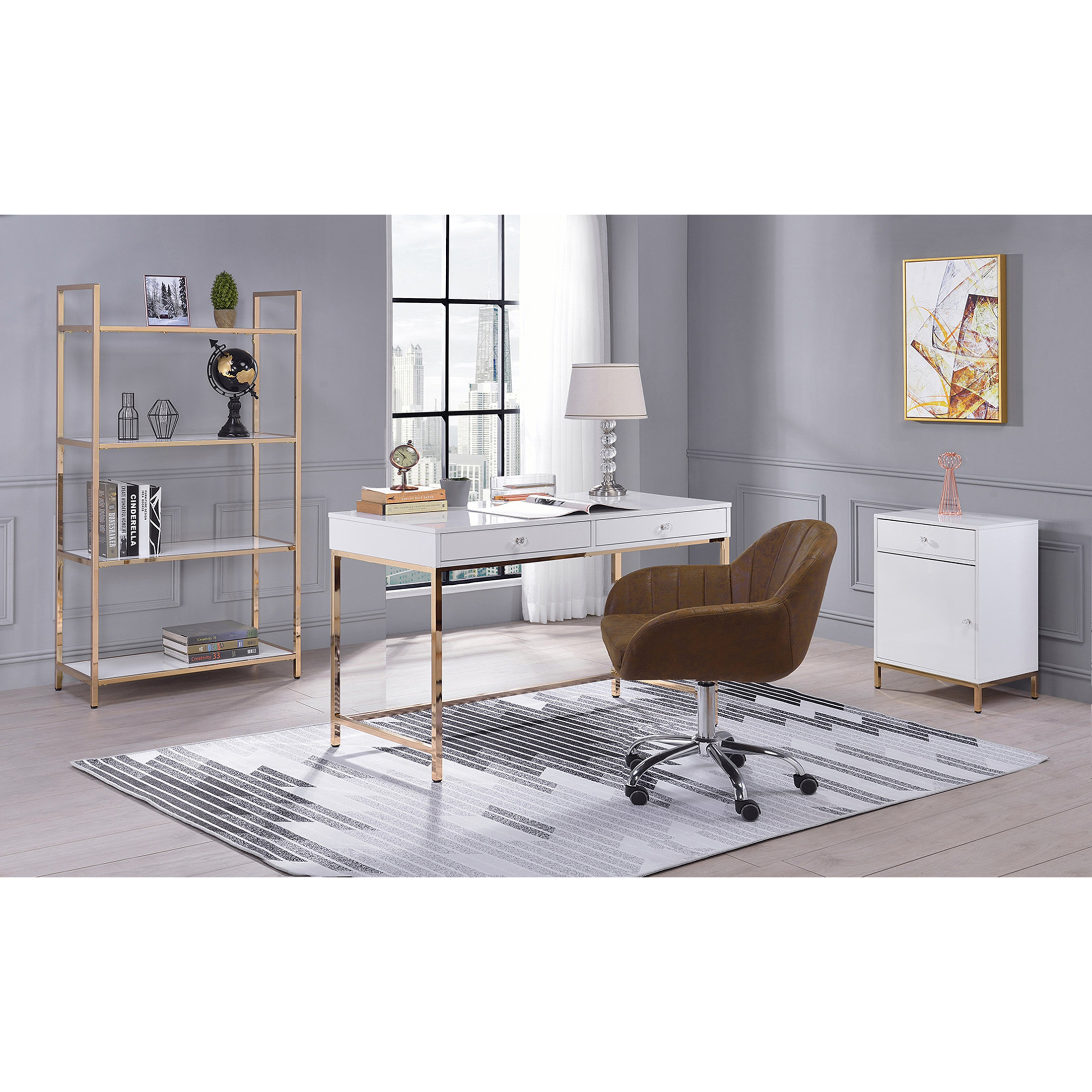 Mercer41 High Gloss and Gold 2-drawer Writing Desk - Wayfair Canada