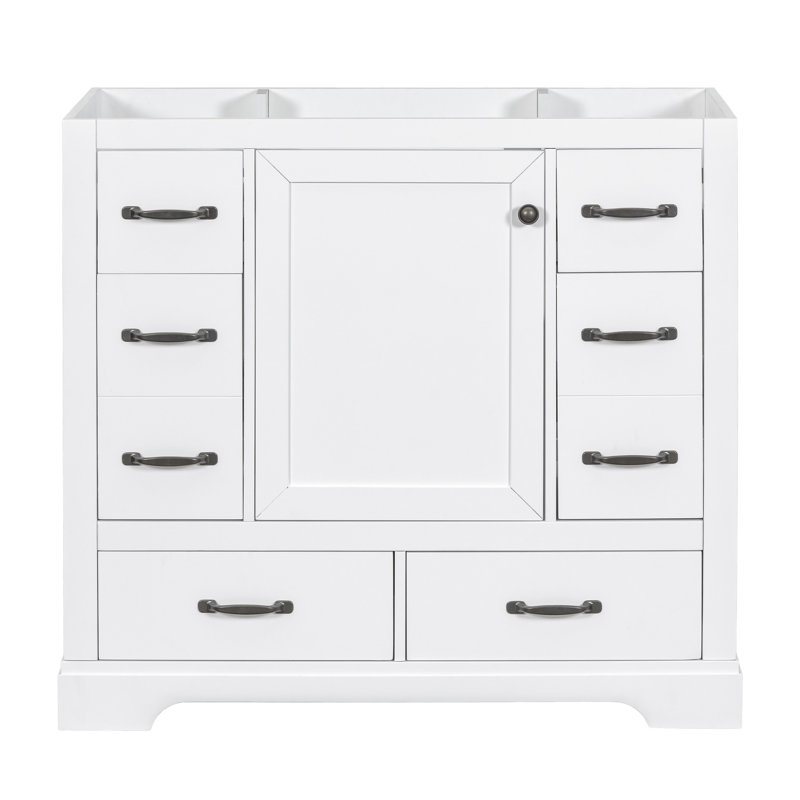 Bathroom Vanity Base White, 6 Drawers, Solid Wood And Boards, Adjustable 36" Cabinet Base, & , Storage, White