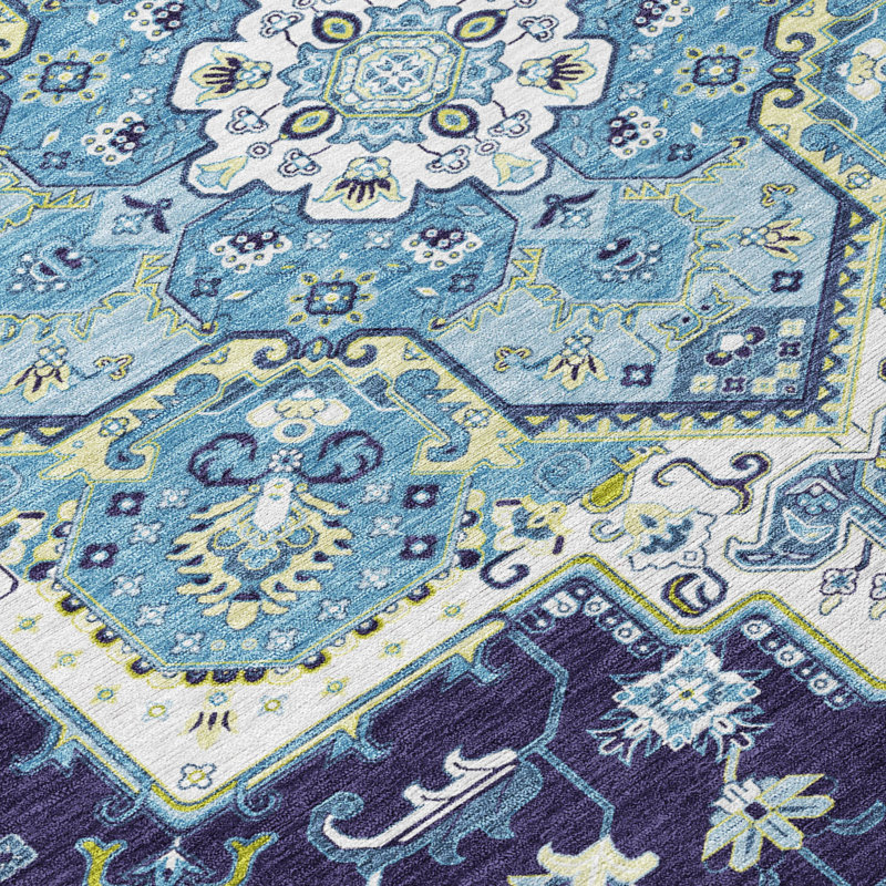 Tapis rond lavable intérieur / extérieur ivoire et noir 8 pi