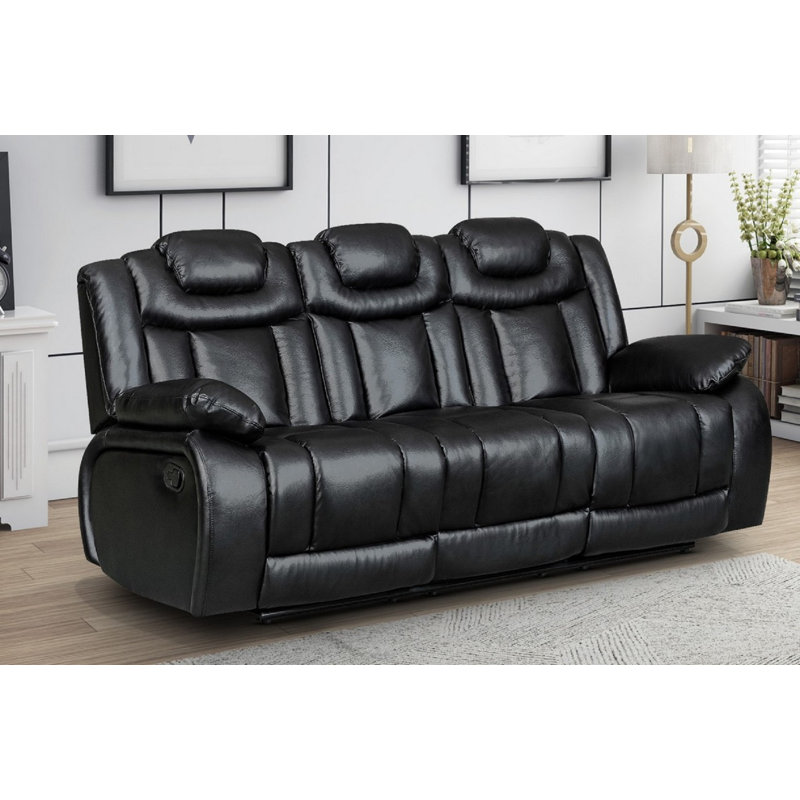Galles 3 Seater Faux Leather Reclining Sofa, Galles Black Faux Leather, 3