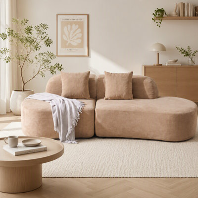 96" Curved Modular Sectional Sofa, Modern Cloud Boneless Deep-Seat Terry Cloth Lounge Sofa, No Assembly Required, Apricot